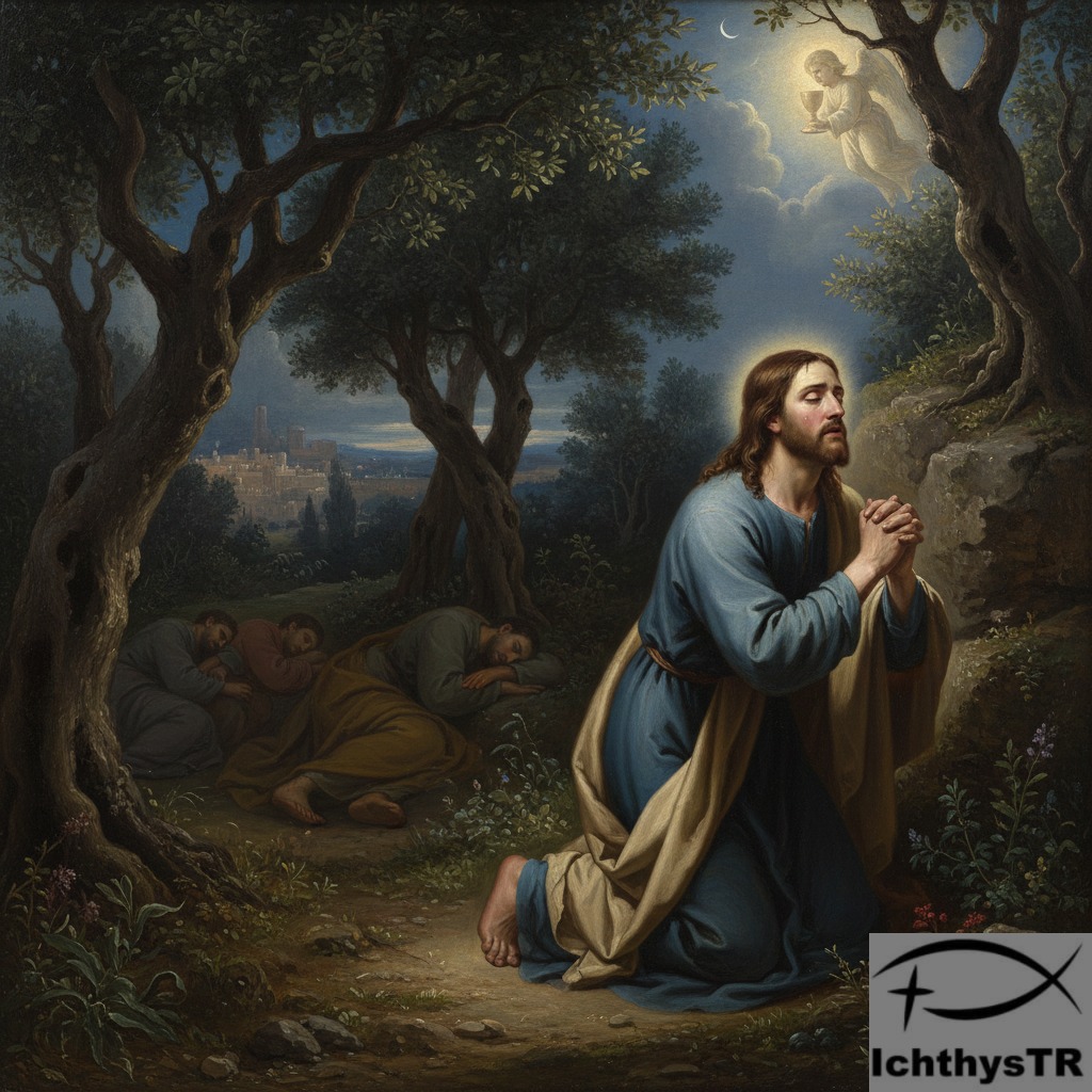 İsa Mesih Getsemani bahçesinde dua ediyor.